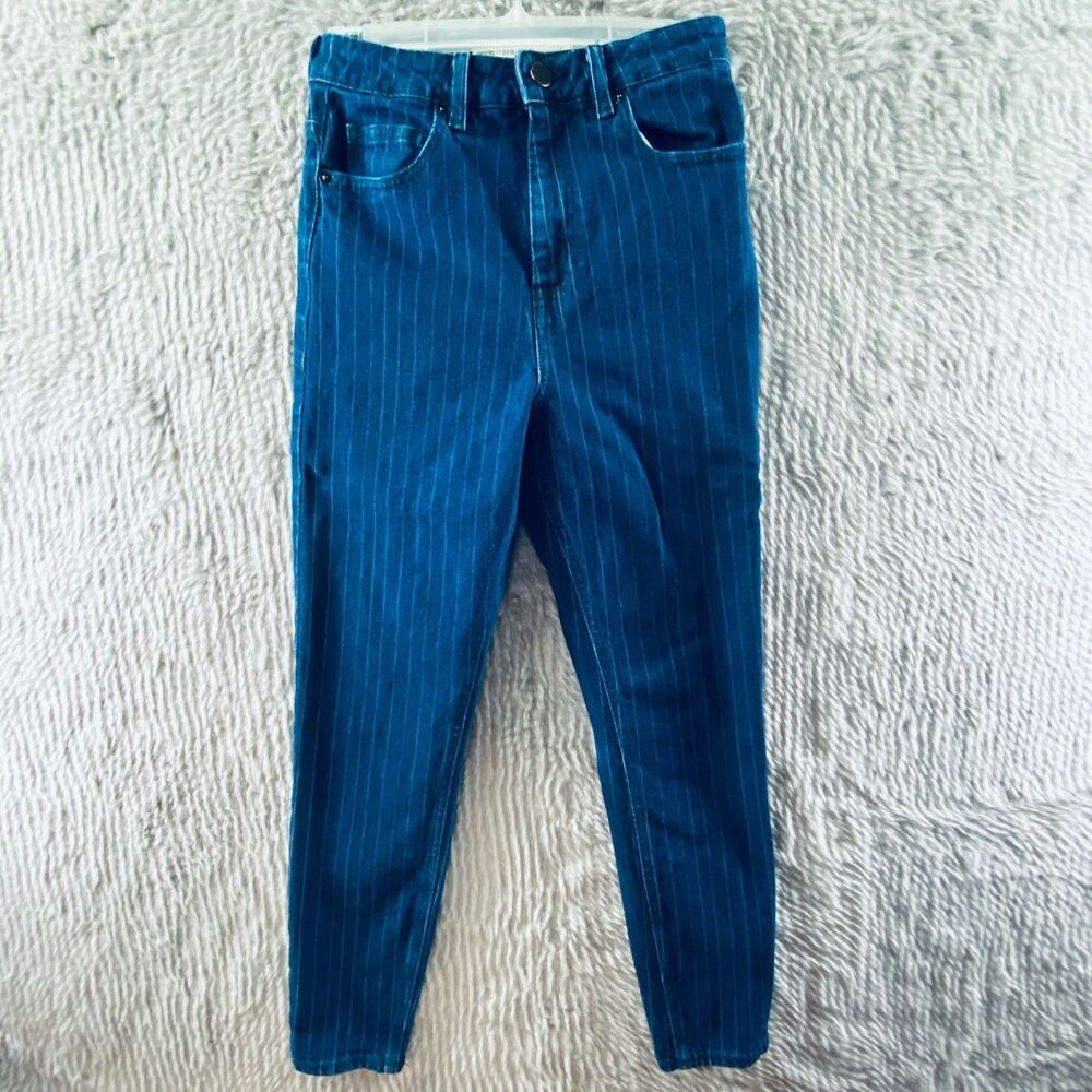 ASOS Denim Women's Jeans 26x27 Skinny Pinstripe Tapered Leg Raw Hems Mom Jeans